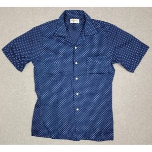 Vtg‎ 1970s Mac Phergus Mens Short Sleeve Button Front Shirt Blue Polka Dot S 14